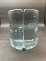 Vintage Blenko Clear Glass Ice Block Cylinder Bookends Minimalist MCM Half Moon
