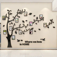 3D DIY Photo Frame Tree Branch Wall Sticker Mirror PVC Acrylic Wall Decals Adhesive Family Photo for Wall Decal Background Decor