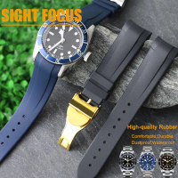 22mm melengkung akhir FKM getah jam tangan Band untuk Tudor Black Bay tali, Pelagos Watchband,Black 
