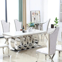Sale Modern Gold Stainless Steel Restaurant Furniture Rectangle Deluxe 160/180/200CM Marble Table Top Dining Table Set