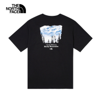 【The North Face 官方旗艦】北面男款黑色純棉雪山印花寬鬆短袖T恤｜88GKJK3