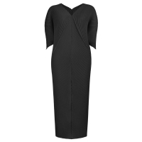 6021 One Size (45-75kg) WomenS Spring Fish Scale Pleated Dress Mid-Length Split Sleeve Elegant Solid