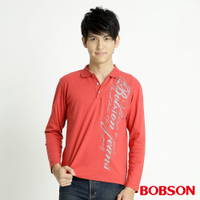 BOBSON 男款印圖POLO長袖上衣(紅26)