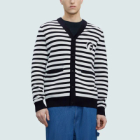 【agnes b.】Sport b. 男裝 恐龍logo條紋開襟外套(黑色)