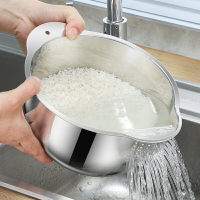 洗米盆 瀝水籃 淘米器 家用加厚不鏽鋼淘米盆多用洗米篩廚房洗菜水果蔬籃瀝水器湯漏盆『XY37735』