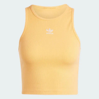 【adidas 愛迪達】背心 女款 運動 短版 三葉草 亞規 RIB TANK 黃 IR5917
