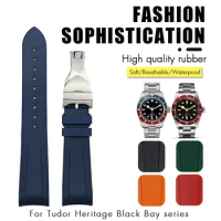 20mm 22mm Silione Rubber Watchband for Tudor Black Bay GMT Pelagos Curved End Waterproof Watch Strap Deployment Clasp