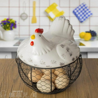 洗衣籃 陶瓷雞蛋籃水果籃大蒜土豆雜物藍陶瓷廚房裝飾創意母雞收納鐵編籃 全館免運