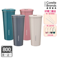 【美國康寧】(買1送1) Snapware 陶瓷不鏽鋼真空保冰保溫吸管杯800ml  (贈吸管組*2+杯袋*2+杯刷*1)