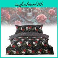 Halloweenthemed Skull Rose Duvet Cover Set With Polyester Cotton Material For Bedroom Use