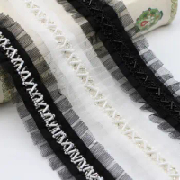 Mesh Crinkle Wave Handmade Nail Bead Lace Trim Pleated Centipede Braid Beaded DIY