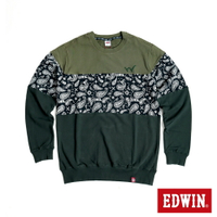 EDWIN 三色拼接印花厚長袖T恤-男款 灰綠色
