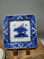 日本回流瓷器古董青花盤碟皿，方盤萎角盤，手繪。清代老青花盤。