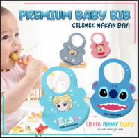 BABY BIB Celemek Makan Bayi Slaber Silikon Anak Bibs Karakter ELSA STITCH MICKEY MINI Karet Baby Bur
