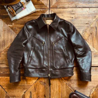 Tailor Brando Italian Uncoated Batik Cowhide Mechanic Flight Jacket Vintage Leather Jacket