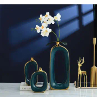 Chinese Style Ceramics Vase Ornaments Home Decoration Accessories Desktop Vase Green Flower Arrangement Container Hydroponics
