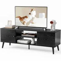 A! Modern TV Stand for 55 60 inch TV with 2 Storage Cabinet and Open Shelf, TV Cabinet, TV Media Console, Wood TV Table