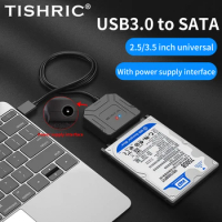 TISHRIC SATA to USB 3.0 Adapter 22pin Cables External Power For 2.5 3.5 SSD HDD Hard Disk Drive Converter 8TB 6Gbps for Laptops