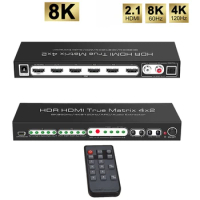 8K60Hz 4X2 HDMI Matrix KVM Switch 4 in 2 Out HDMI Switch Splitter HD Video Switcher HDMI Matrix for XBOX Computer STB DVD PS5