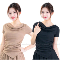 Áo thun nữ JIMA cổ đổ tay ngắn dáng nhún eo che khuyết điểm thun gân mềm mát 243COD