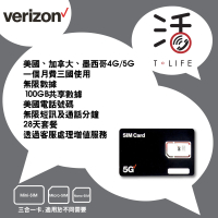 Verizon 4G/5G-美國正規號碼-美加墨28天無限數據/通話/電話卡 (100GB 共享網絡)
