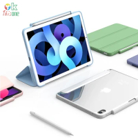 Cover for iPad Air4 Transparent Back Cover Pencil Holder Case for iPad Air 4 2020 10.9 Inch Slim Silicone Foldable Stand Smart