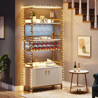78" Wine Rack Luxury Gold Wine Bar Cabinet with Wine Storage &amp; Glass Holder