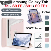 360° Acrylic Rotation Pen Slot Shell for Samsung Galaxy Tab S9 FE Plus 2023 Case 12.4 inch Tab S9 Plus S7 FE S8 S9 FE 10.9 S7+