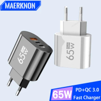 PD 65W GaN Fast Charger USB Type C Quick Charge 3.0 Phone Power Adapter For iPhone 15 14 Samsung Xiaomi 3 Ports USB Wall Charger
