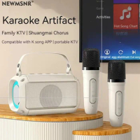with 1-2 Wireless Mic Home Family Singing Machine Dual Microphone Karaoke Machine Subwoofer Portable Bluetooth PA Speaker System