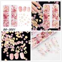 Pink Gold Nail Glitter Sequins Decorations Mix Star Moon Cherry Blossom Love Heart Flakes For Manicure Design Nails Accessories