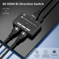 HDMI 2.1 Bidirectional Splitter Switch 2 in 1/1 in 2 out Hdmi Switcher 8K@60Hz 4K@120Hz For PS5 Xbox Series HDTV Monitor