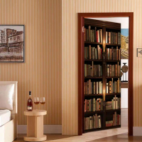 Faux 3D Door Stickers European Retro Bookshelf Wall Stickers Home Wood Door Renovation Decorative Stickers Wardrobe Wallpaper