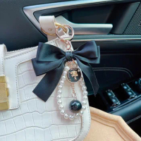 Fashion Big Bow Tie Key Chain Pearl Chain Women's Car Pendant Statement Tote Hanging Ornament For Kia car