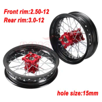 color Pit bike Rims 15mm hole 2.50-12inch &amp; 3.00x12"inch front and rear wheel with gold CNC hub for KTM CRF dirt bike