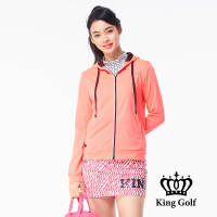 【KING GOLF】女款簡約修身拉鍊包邊輕薄內網連帽外套(橘粉色)