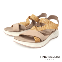【TINO BELLINI 貝里尼】歐洲進口織帶牛皮革繞帶厚底涼鞋FSJO011(米)
