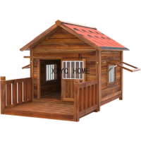 Solid Wood Dog House Outdoor Rainproof Wooden Kennel House Waterproof Dog Cage Large Dog House Outdoor