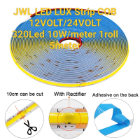 JWL Lampu LED Strip COB 12VOLT/24VOLT 320Led 10W/m 1roll 5meter dengan Rectifier dan Lem di Belakang