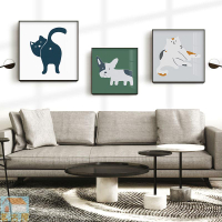 現代簡約卡通動物小貓狗掛畫可愛溫馨兒童房版畫臥室客廳裝飾畫