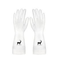 【1雙】半透明橡膠洗碗手套 防水耐磨手套【S碼印花鹿】#DADADI