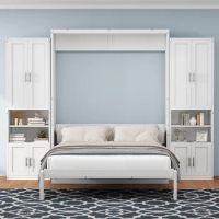 Full/Queen Size Murphy Bed with 2 Side Cabinet Storage Shelves,Cabinet Bed Folding Wall Bed with Desk, adult and adolescent beds