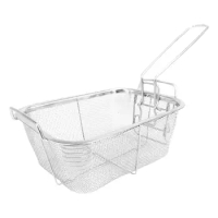 New Stainless Steel Frying Basket With Non-Slip Handle Square Wire Mesh Serving Strainer For Chips Onion Rings Chicken Wings