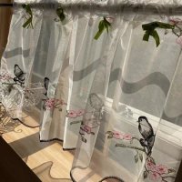 Elegant Sheer Voile Curtain Rod Pocket 1 Panel Floral Embroidered Luxury Tulle Curtain Window Treatment for Bedroom Living Room