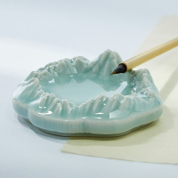 陶瓷山形墨碟筆舔毛筆架筆擱小水碟墨蝶文房四寶墨汁用墨盒創意墨盤筆洗硯臺初學者學生國畫書法用具