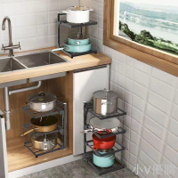 鍋架專放鍋具收納廚房不銹鋼架子置物架下水槽多層家用柜子內分層