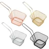 French Chip Frying Strainer Basket Stainless Steel Deep Fry Basket Kitchen Fryer Wire Mesh With Handle Wire Colander Nets