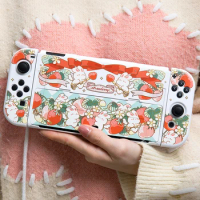 Kawaii Oled Case Strawberry Bunny Protective Shell Compatible With Nintendo Switch Oled Hard Cover Housing For Nintendo Switch