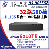 【KingNet】昇銳 HS-HQ3382 H.265 500萬 32路主機 監控主機 DVR 8硬碟 HI-SHARP