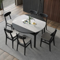 Nordic marble dining table household round dining table chair combination simple dining table household small family telescopic